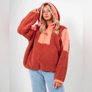 FREE PEOPLE Lead The Pack Fleece Jacket in Neon Coral Combo